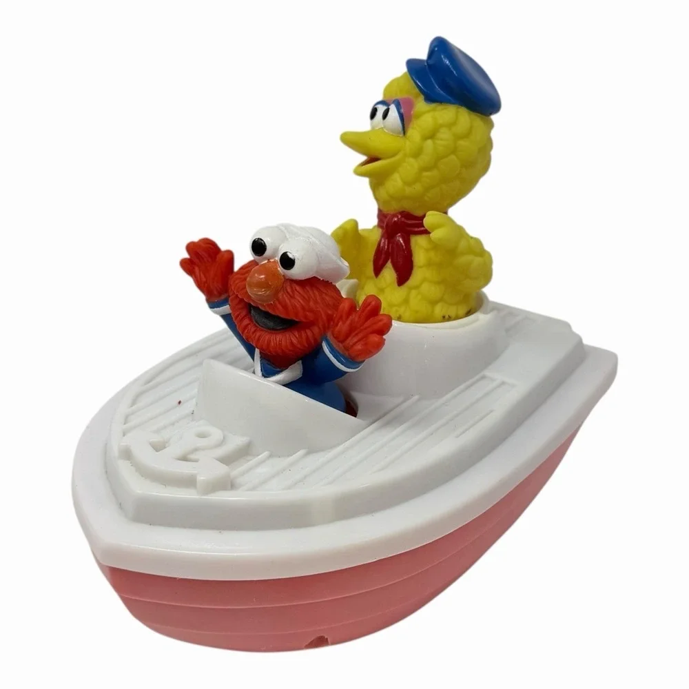 VTG Sesame Street BIG BIRD & ELMO Wind Up Boat Tyco 1995 Jim Hensen, NOT WORKING